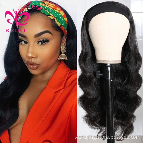 Reine Hair Headband Wig Straight 150% Ice Silk Scarf Headband Wig double drawn human hair wigs  For Black Women